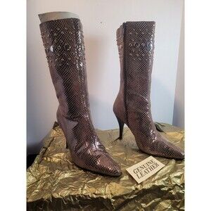 Colin Stuart  Metallic Snakeskin Rhinestone Pointed Toe Stiletto Boots In  Box